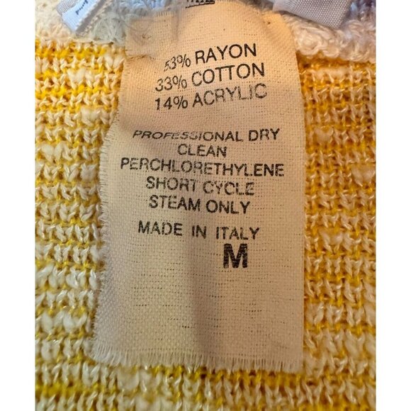 Vintage Jordan Marsh Yellow White Cardigan Sweater Medium Shoulder Pads‎ Italy - Picture 10 of 11